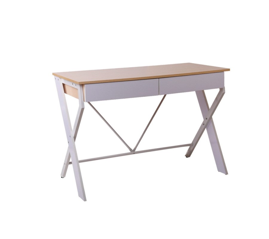 Metal Desk with Drawer – White with Oak Top Metal Desk with Drawer – White with Oak Top