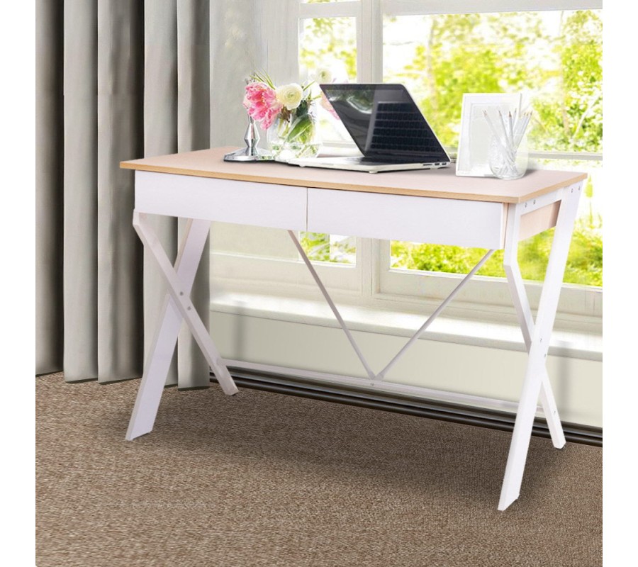 Metal Desk with Drawer – White with Oak Top Metal Desk with Drawer – White with Oak Top