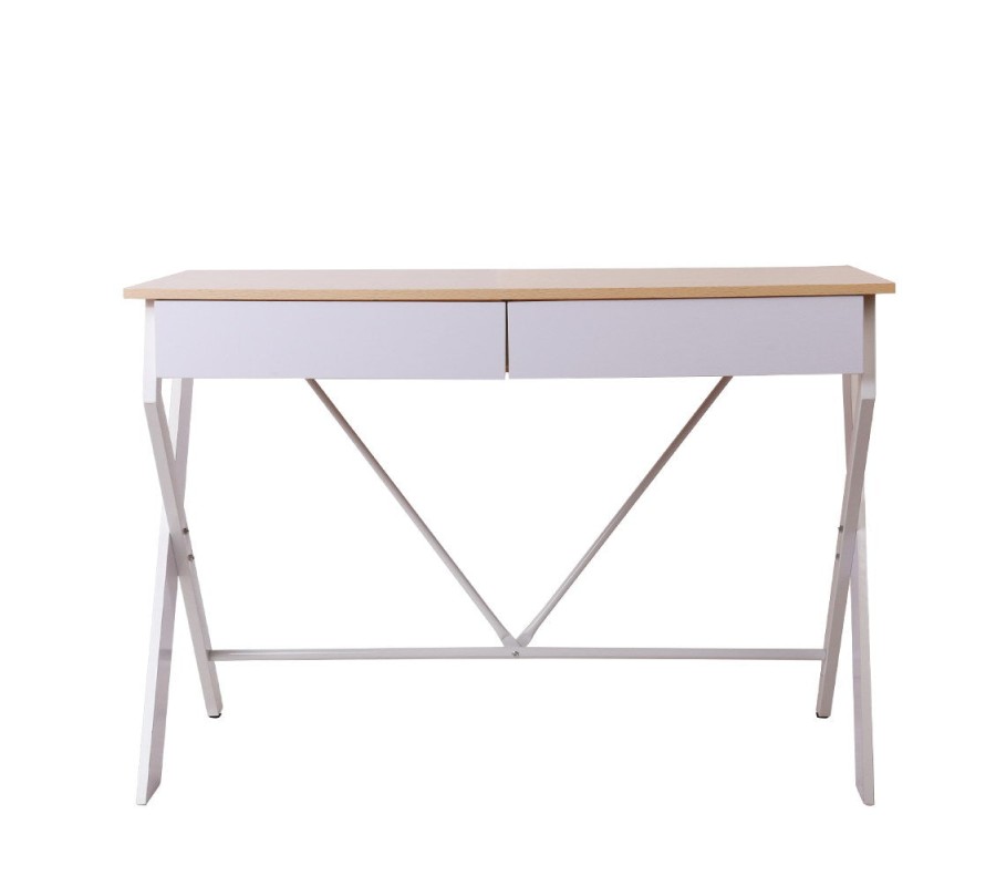 Metal Desk with Drawer – White with Oak Top Metal Desk with Drawer – White with Oak Top