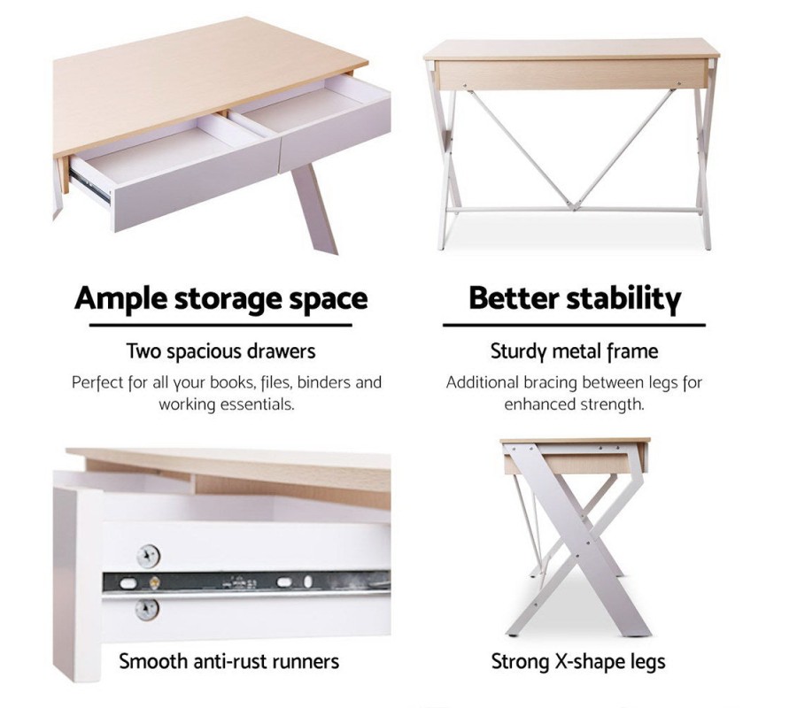 Metal Desk with Drawer – White with Oak Top Metal Desk with Drawer – White with Oak Top