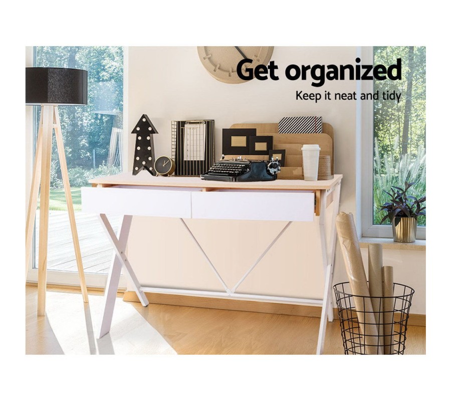 Metal Desk with Drawer – White with Oak Top Metal Desk with Drawer – White with Oak Top