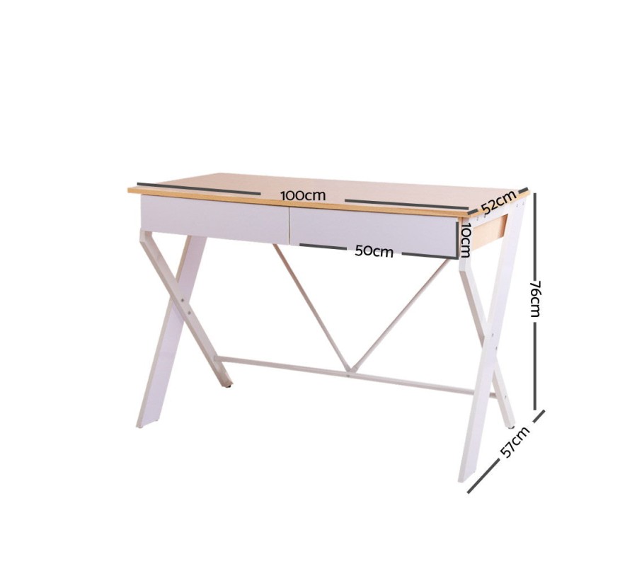 Metal Desk with Drawer – White with Oak Top Metal Desk with Drawer – White with Oak Top