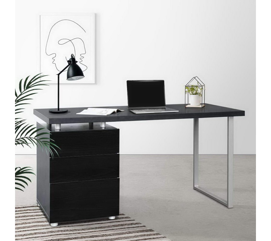 Metal Desk with 3 Drawers – Black Metal Desk with 3 Drawers – Black