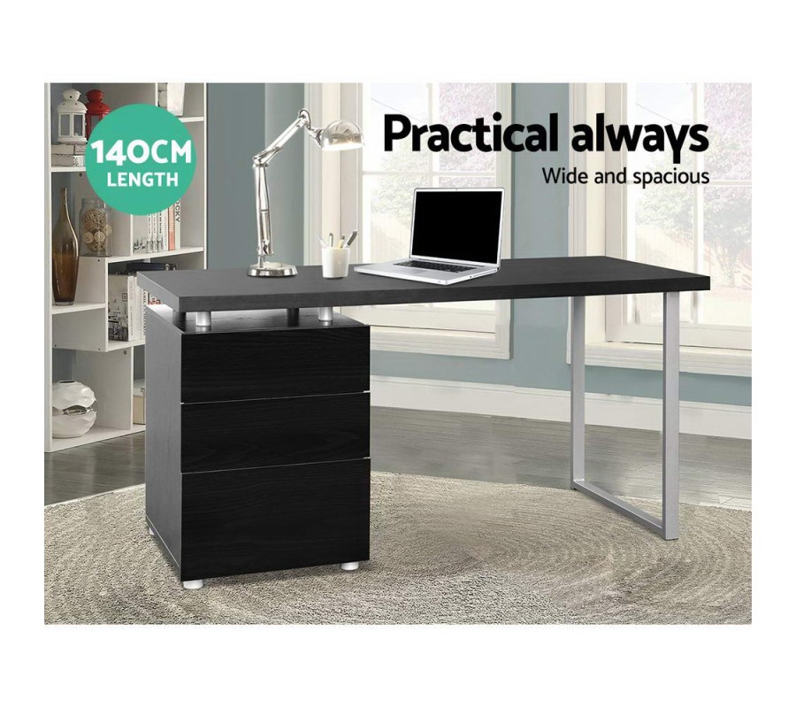 Metal Desk with 3 Drawers – Black Metal Desk with 3 Drawers – Black