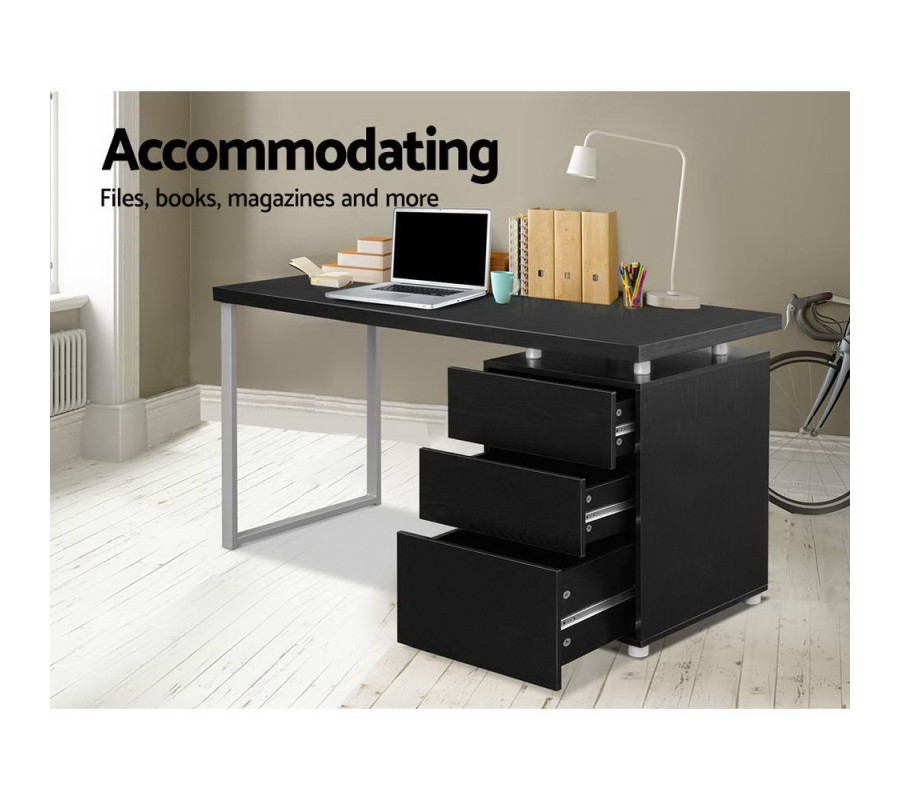 Metal Desk with 3 Drawers – Black Metal Desk with 3 Drawers – Black