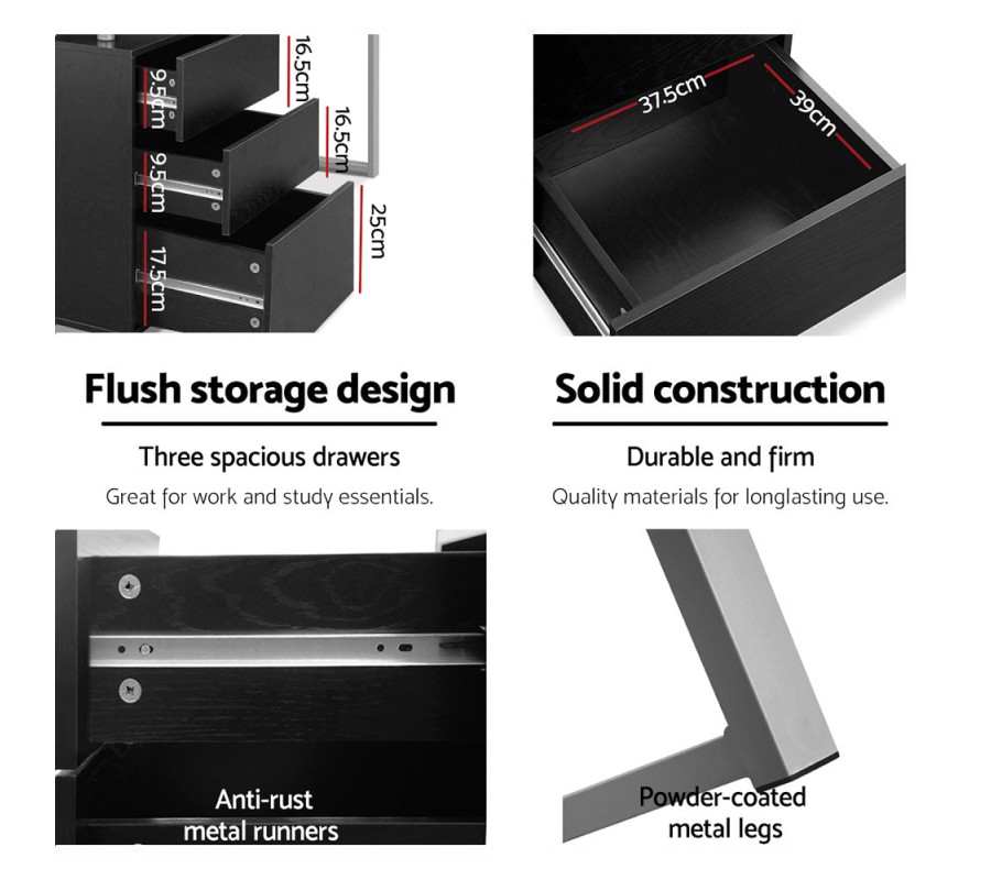 Metal Desk with 3 Drawers – Black Metal Desk with 3 Drawers – Black