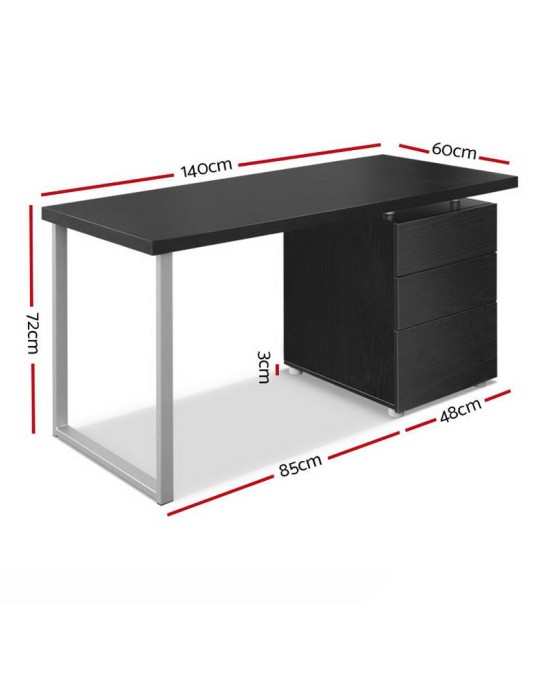 Metal Desk with 3 Drawers – Black