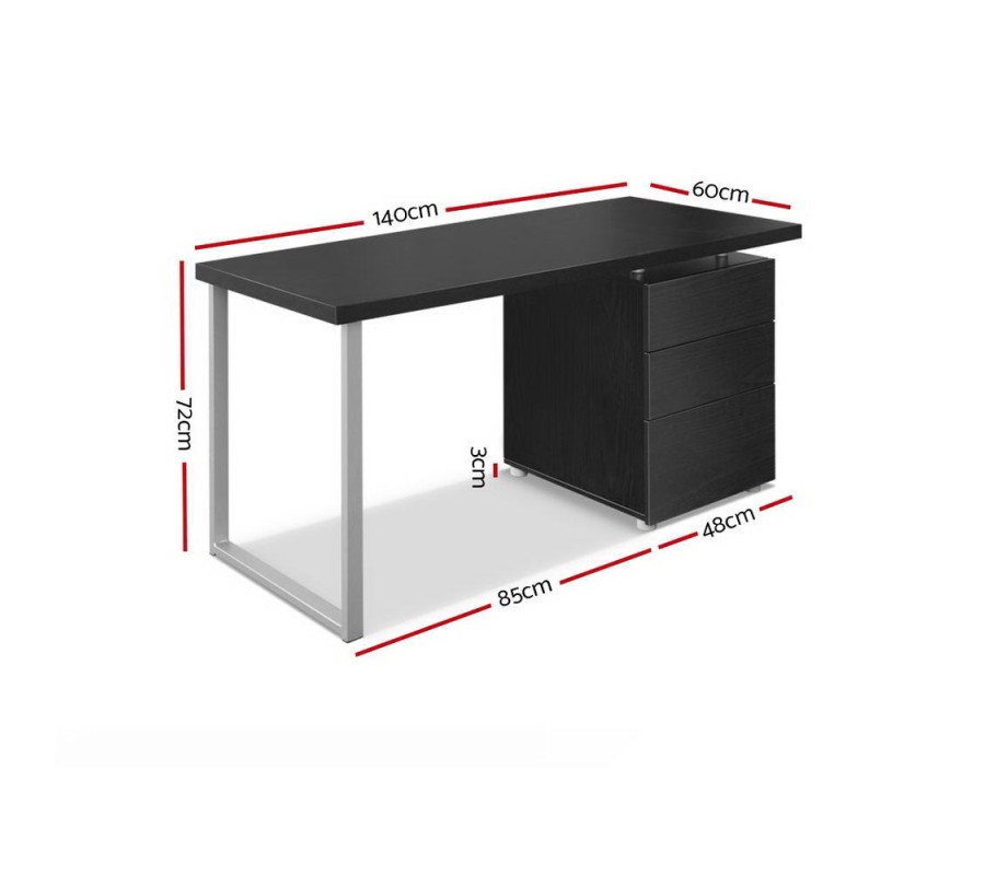 Metal Desk with 3 Drawers – Black Metal Desk with 3 Drawers – Black