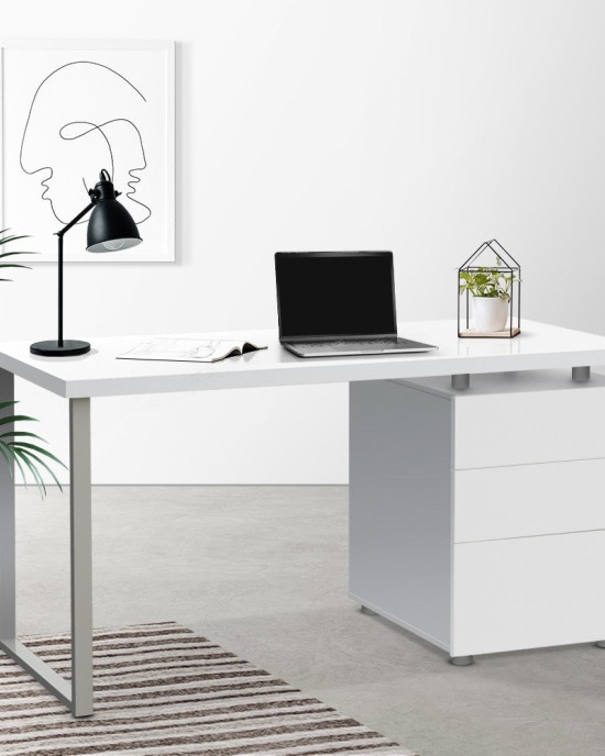 Metal Desk with 3 Drawers – White