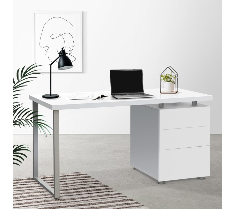 Metal Desk with 3 Drawers – White Metal Desk with 3 Drawers – White