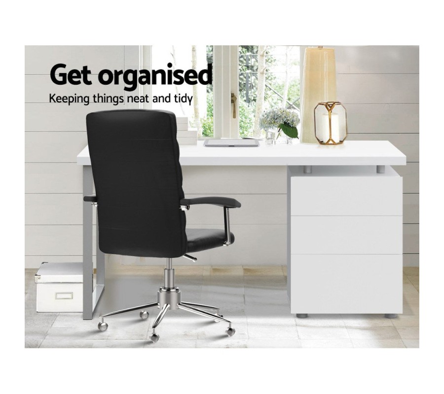 Metal Desk with 3 Drawers – White Metal Desk with 3 Drawers – White