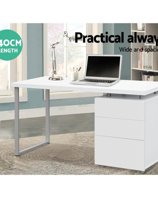 Metal Desk with 3 Drawers – White