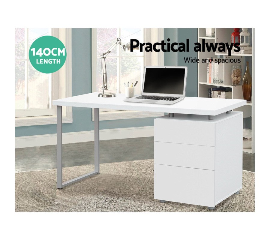 Metal Desk with 3 Drawers – White Metal Desk with 3 Drawers – White
