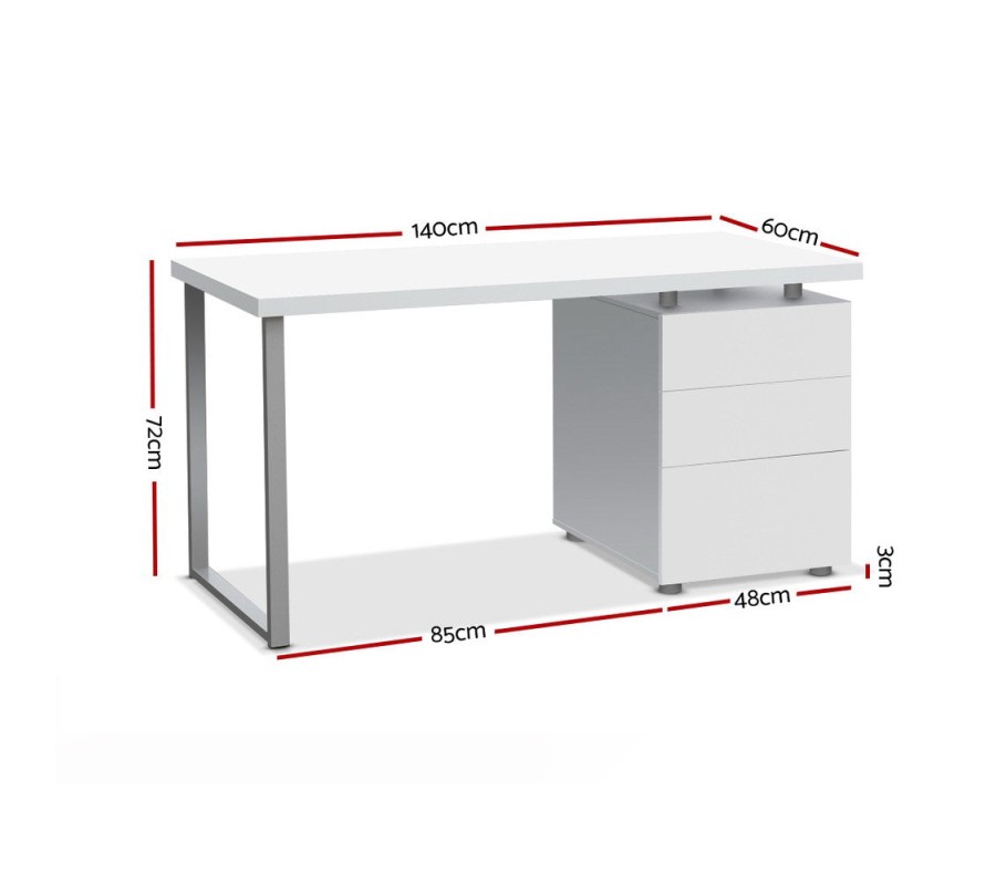 Metal Desk with 3 Drawers – White Metal Desk with 3 Drawers – White