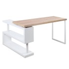Rotary Corner Desk with Bookshelf – Brown & White Rotary Corner Desk with Bookshelf – Brown & White