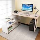 Rotary Corner Desk with Bookshelf – Brown & White Rotary Corner Desk with Bookshelf – Brown & White