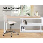 Rotary Corner Desk with Bookshelf – Brown & White Rotary Corner Desk with Bookshelf – Brown & White