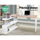 Rotary Corner Desk with Bookshelf – Brown & White Rotary Corner Desk with Bookshelf – Brown & White