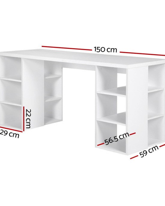 3 Level Desk with Storage & Bookshelf – White