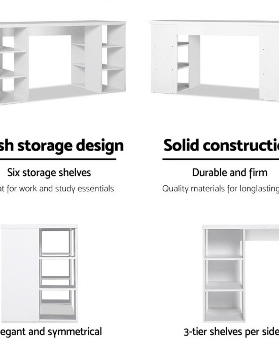 3 Level Desk with Storage & Bookshelf – White