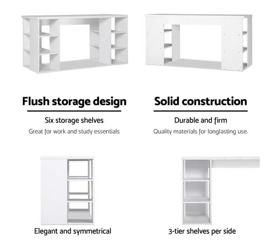 3 Level Desk with Storage & Bookshelf – White 3 Level Desk with Storage & Bookshelf – White