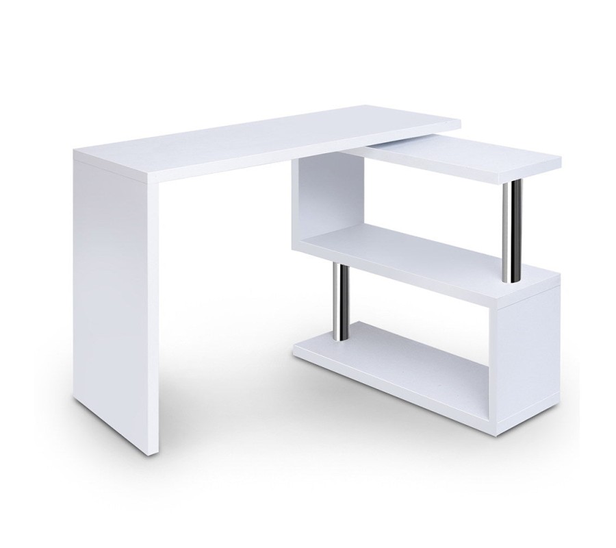 Rotary Corner Desk with Bookshelf – White Rotary Corner Desk with Bookshelf – White