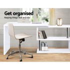 Rotary Corner Desk with Bookshelf – White Rotary Corner Desk with Bookshelf – White