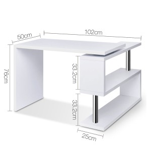 Rotary Corner Desk with Bookshelf – White