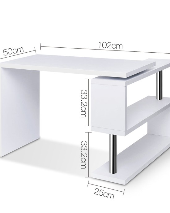 Rotary Corner Desk with Bookshelf – White