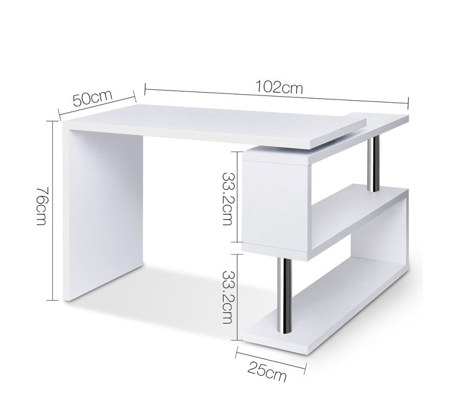 Rotary Corner Desk with Bookshelf – White Rotary Corner Desk with Bookshelf – White