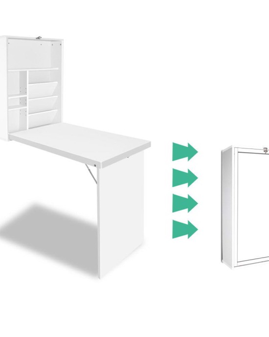 Foldable Desk with Bookshelf – White