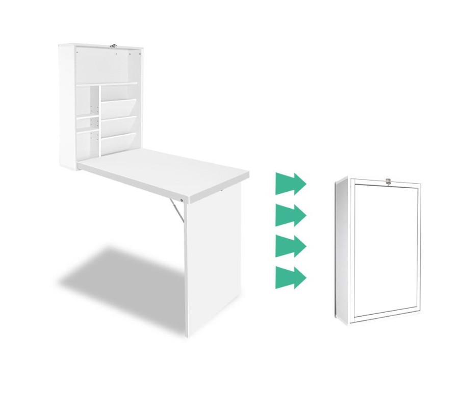 Foldable Desk with Bookshelf – White Foldable Desk with Bookshelf – White
