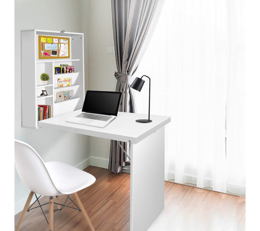 Foldable Desk with Bookshelf – White Foldable Desk with Bookshelf – White
