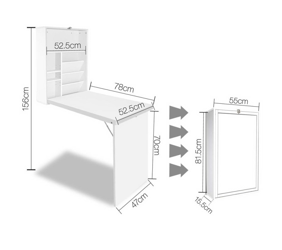 Foldable Desk with Bookshelf – White Foldable Desk with Bookshelf – White