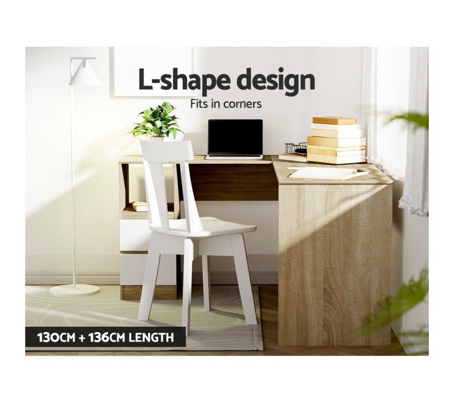 Corner Computer Desk Office Study Desks Table Drawers L-Shape Workstation Corner Computer Desk Office Study Desks Table Drawers L-Shape Workstation