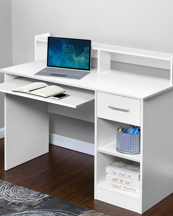 Office Computer Desk with Storage – White