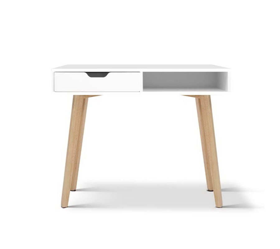 Wood Computer Desk with Drawers – White Wood Computer Desk with Drawers – White