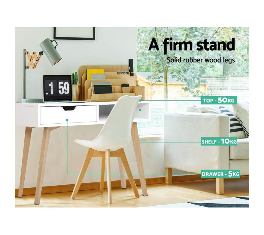 Wood Computer Desk with Drawers – White Wood Computer Desk with Drawers – White