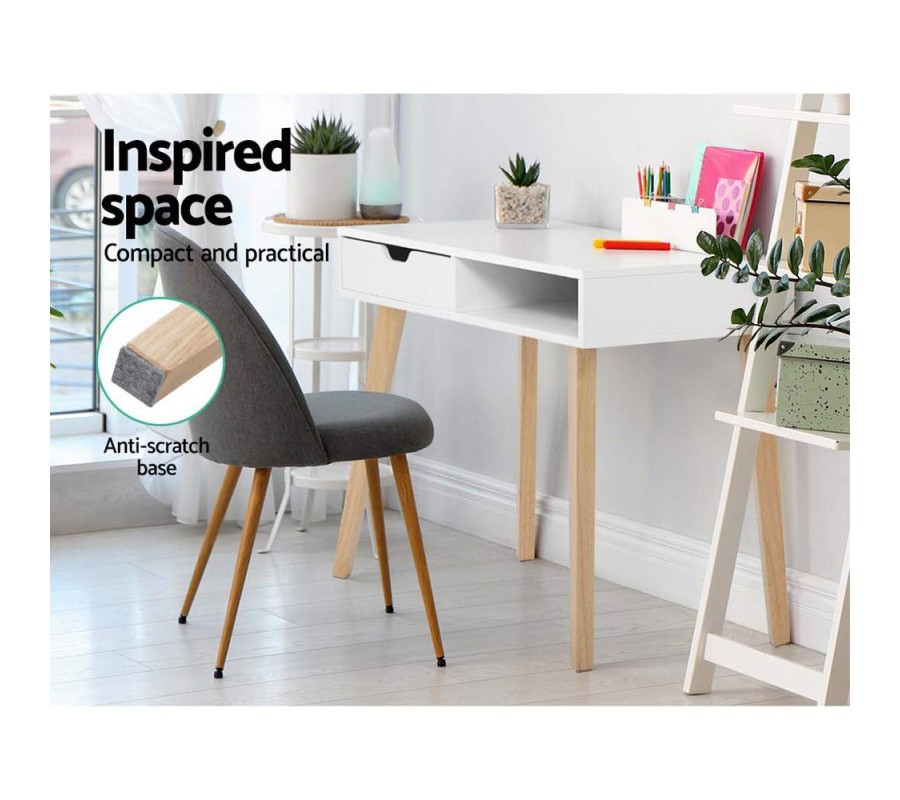 Wood Computer Desk with Drawers – White Wood Computer Desk with Drawers – White