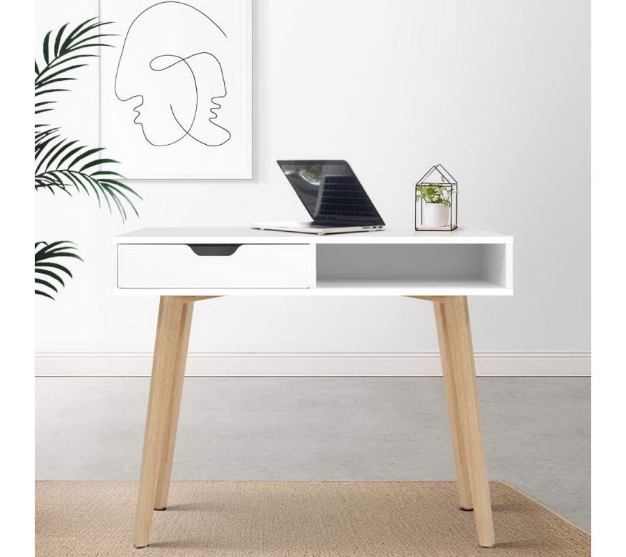 Wood Computer Desk with Drawers – White Wood Computer Desk with Drawers – White