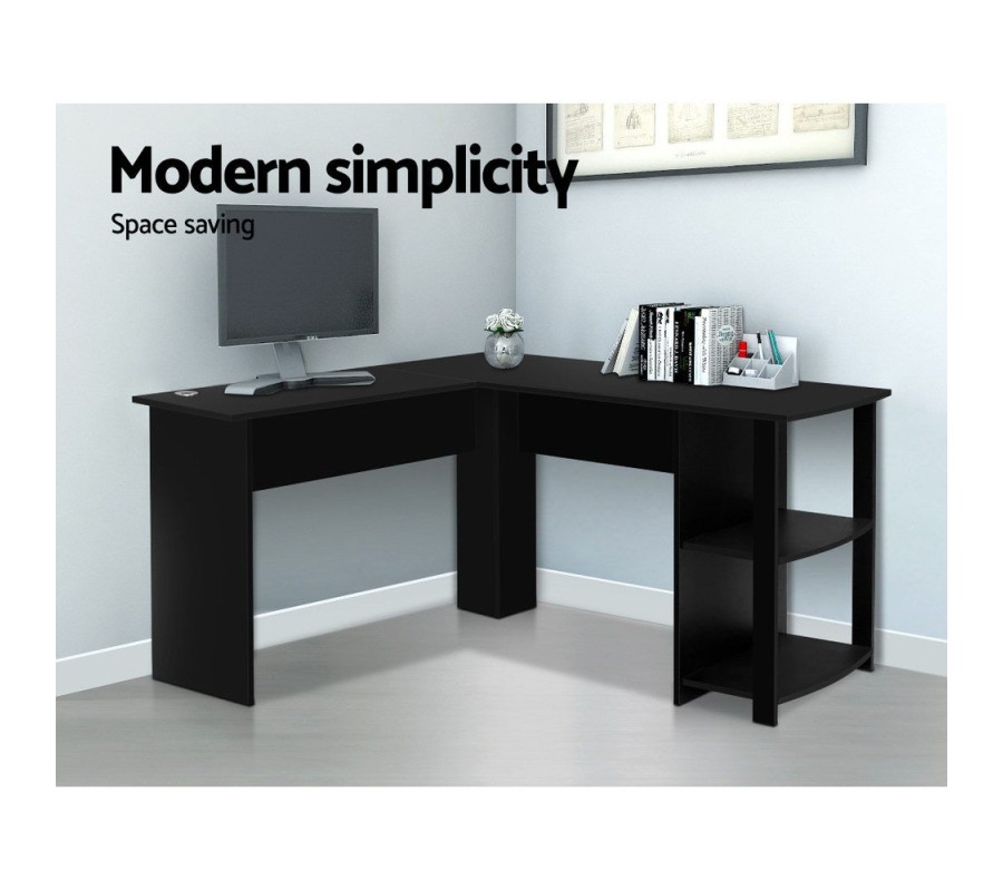 Office Computer Desk Corner Student Study Table Workstation L-Shape Black Office Computer Desk Corner Student Study Table Workstation L-Shape Black