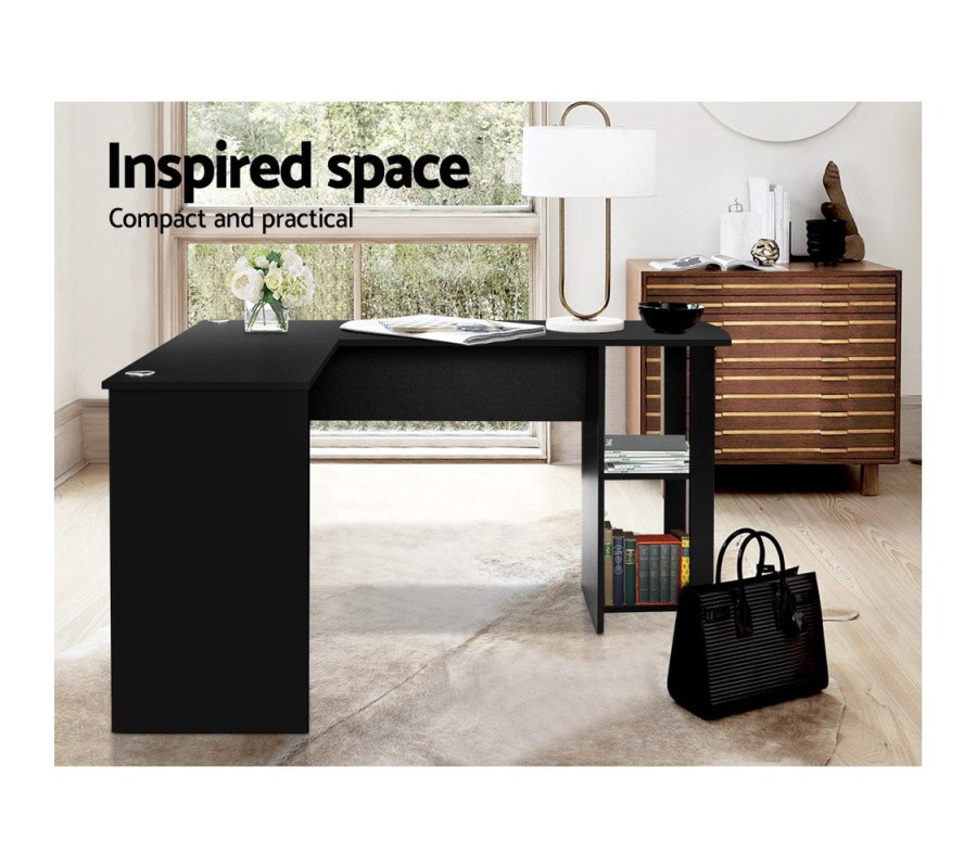 Office Computer Desk Corner Student Study Table Workstation L-Shape Black Office Computer Desk Corner Student Study Table Workstation L-Shape Black