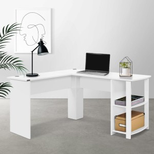 Office Computer Desk Corner Student Study Table Workstation L-Shape Shelf White