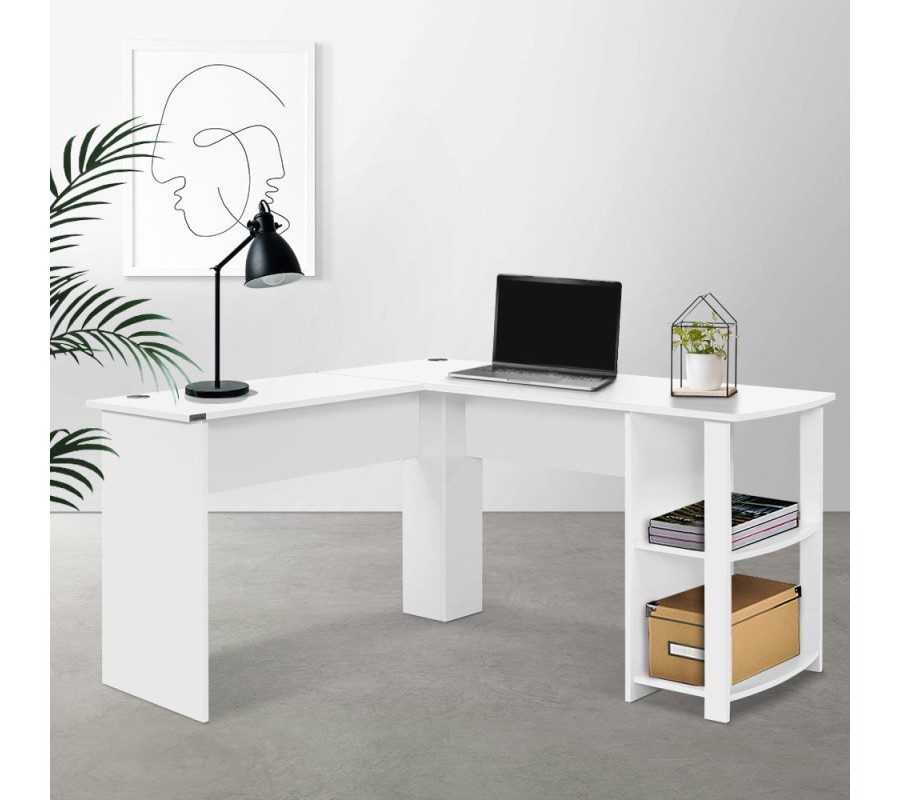Office Computer Desk Corner Student Study Table Workstation L-Shape Shelf White Office Computer Desk Corner Student Study Table Workstation L-Shape Shelf White