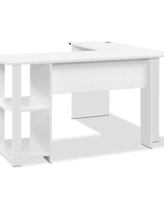 Office Computer Desk Corner Student Study Table Workstation L-Shape Shelf White