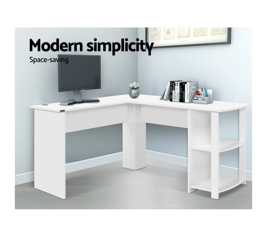 Office Computer Desk Corner Student Study Table Workstation L-Shape Shelf White Office Computer Desk Corner Student Study Table Workstation L-Shape Shelf White