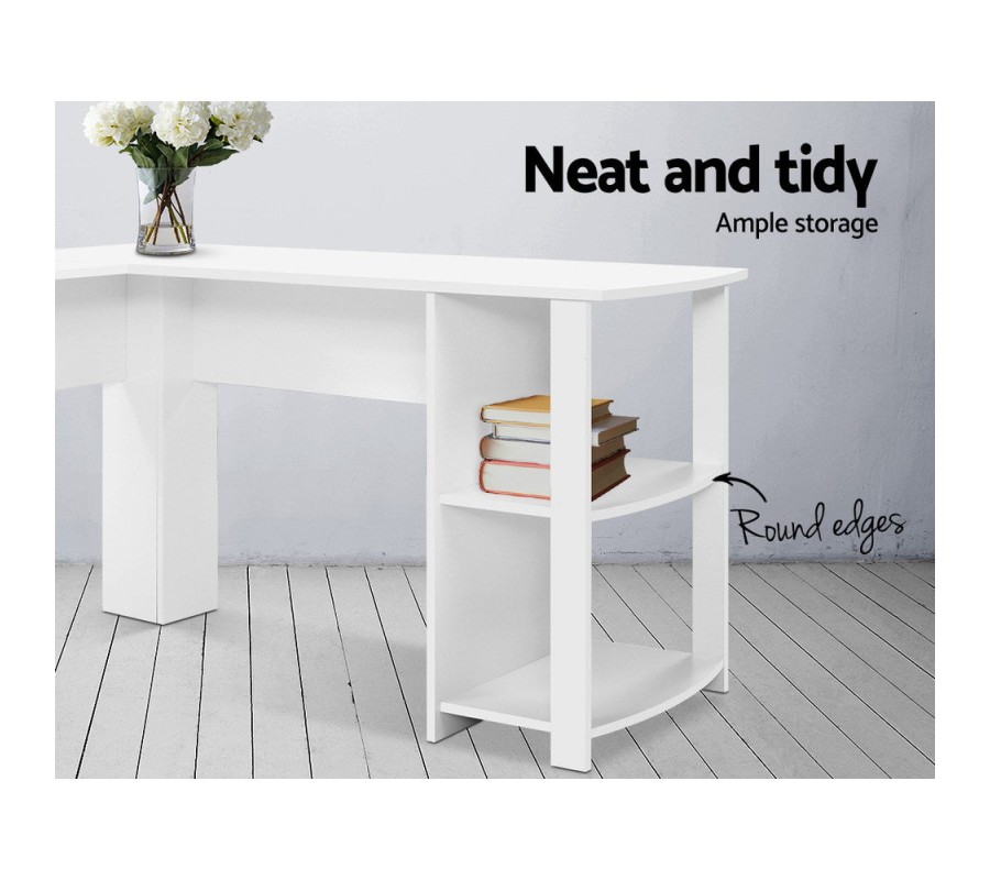 Office Computer Desk Corner Student Study Table Workstation L-Shape Shelf White Office Computer Desk Corner Student Study Table Workstation L-Shape Shelf White