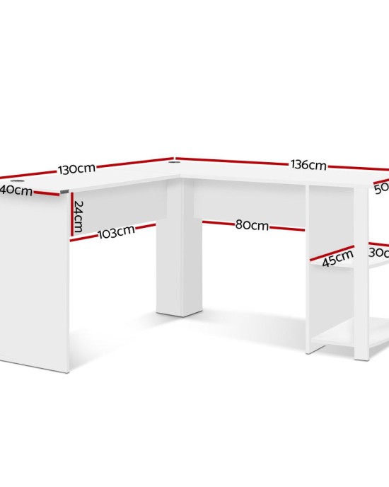 Office Computer Desk Corner Student Study Table Workstation L-Shape Shelf White