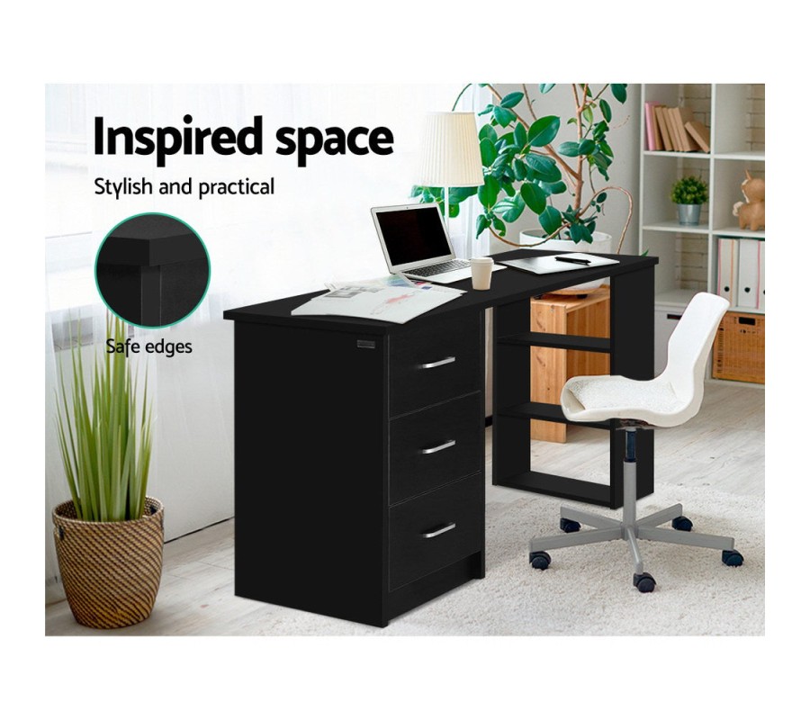 Office Computer Desk Student Study Table Workstation 3 Drawers 120cm Black Office Computer Desk Student Study Table Workstation 3 Drawers 120cm Black