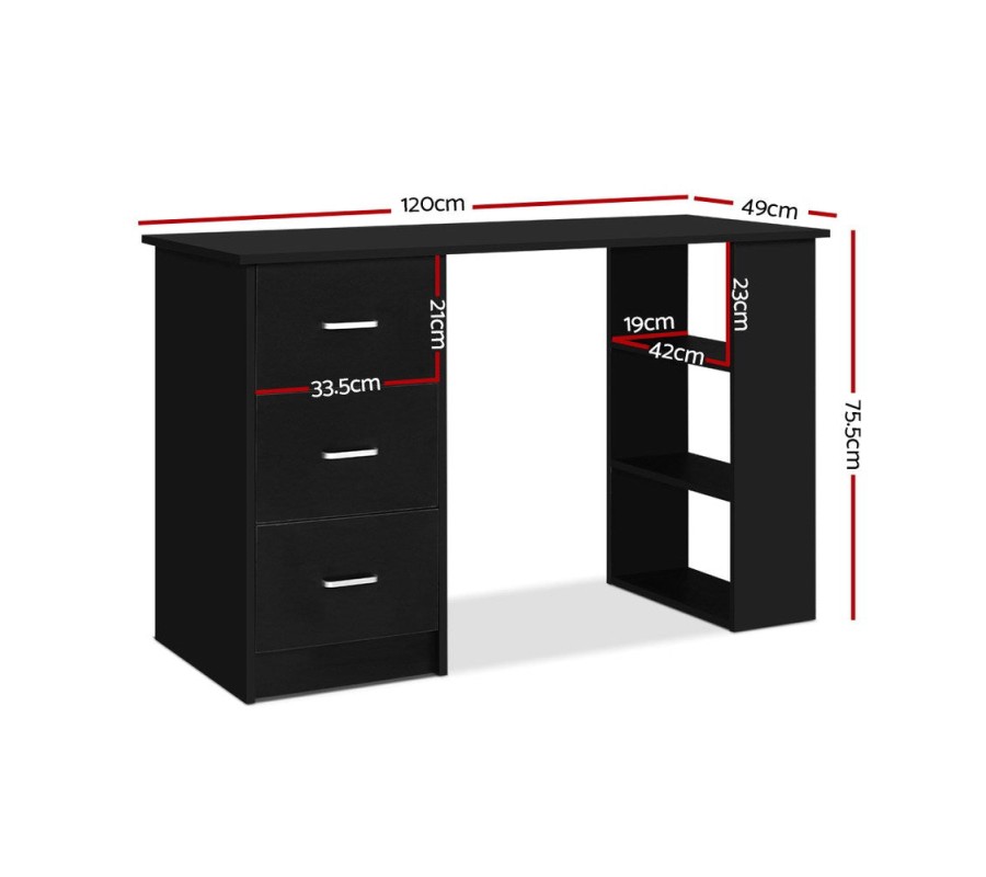 Office Computer Desk Student Study Table Workstation 3 Drawers 120cm Black Office Computer Desk Student Study Table Workstation 3 Drawers 120cm Black